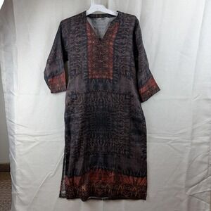 Lagi Dress Womens XL Multicolor Floral Kaftan 3/4 Sleeve V Neck Pockets